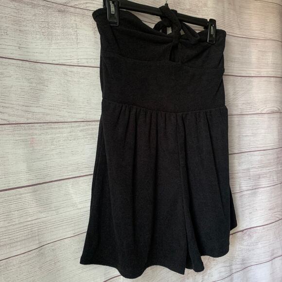 Wild Fable Black Terry Cloth Romper Short Outfit Bow Front Keyhole Halter Tie M - Picture 4 of 10